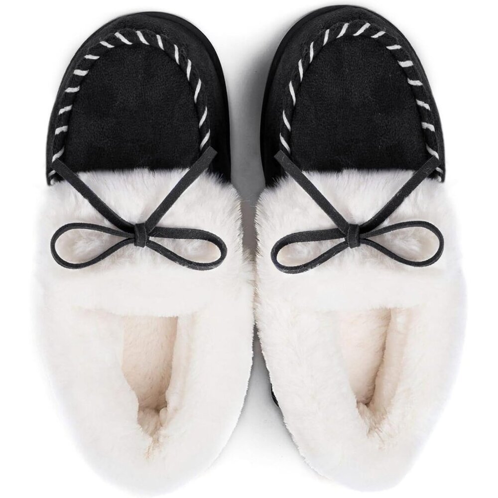 Women's Black Faux Fur Trapper Style Upper Wrap Memory Slipper Boot Shoes